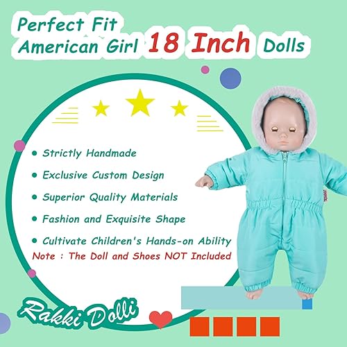 Miniatura 4 de Ropa de muñeca, mameluco de invierno con capucha, traje de nieve, overol cálido de piel sintética para muñeca estadounidense de 18 pulgadas