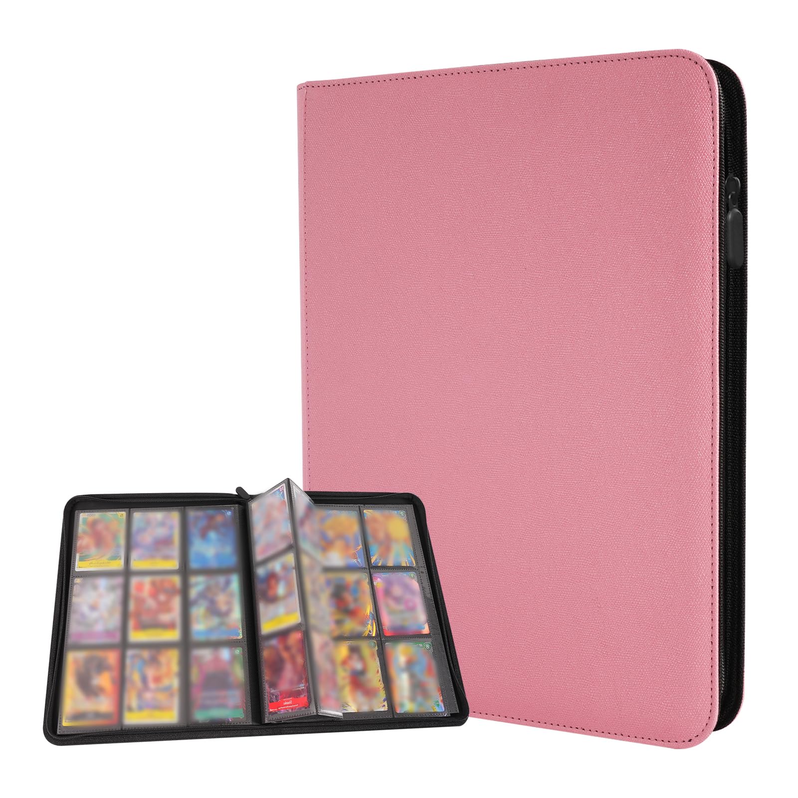 VibeHaven 9 Pocket Zipper Card Binder 360 Side Loading Album Folder Pink — image 1