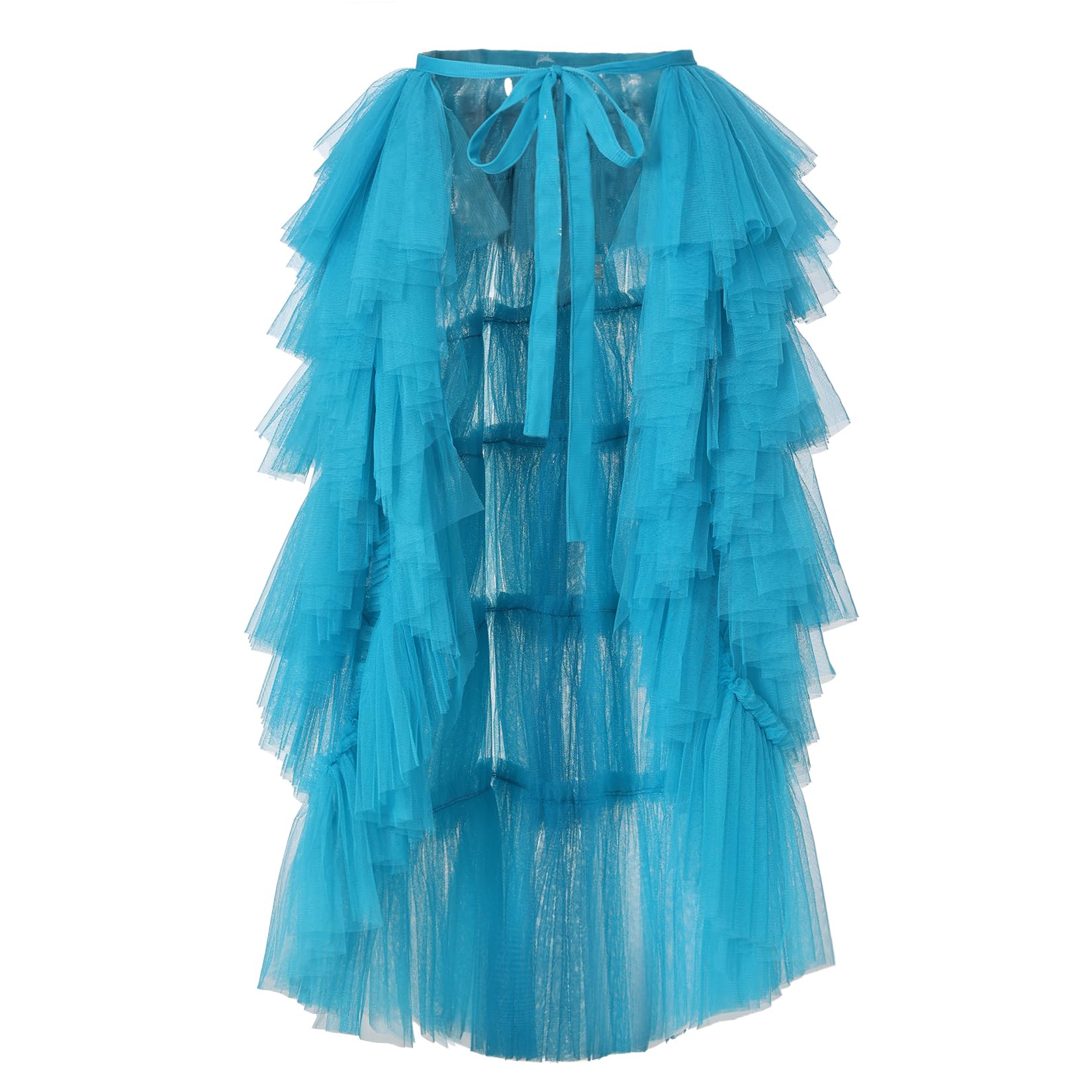 BPURB Women Back Tulle Tutu Overskirt Ruffles Mesh Layered High Waist Tie-on Belt Bustle Skirt for Wedding Party Cocktail