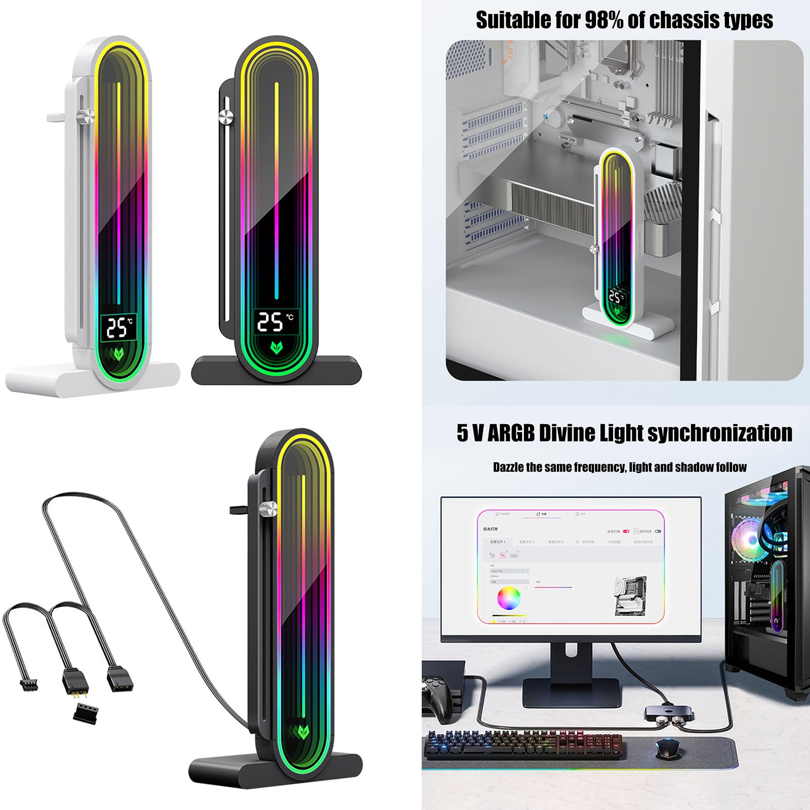 Supporto Scheda Grafica RGB EZDIY-FAB - Regolabile, Alluminio E Acrilico, Con Luci ARGB - Foto 2