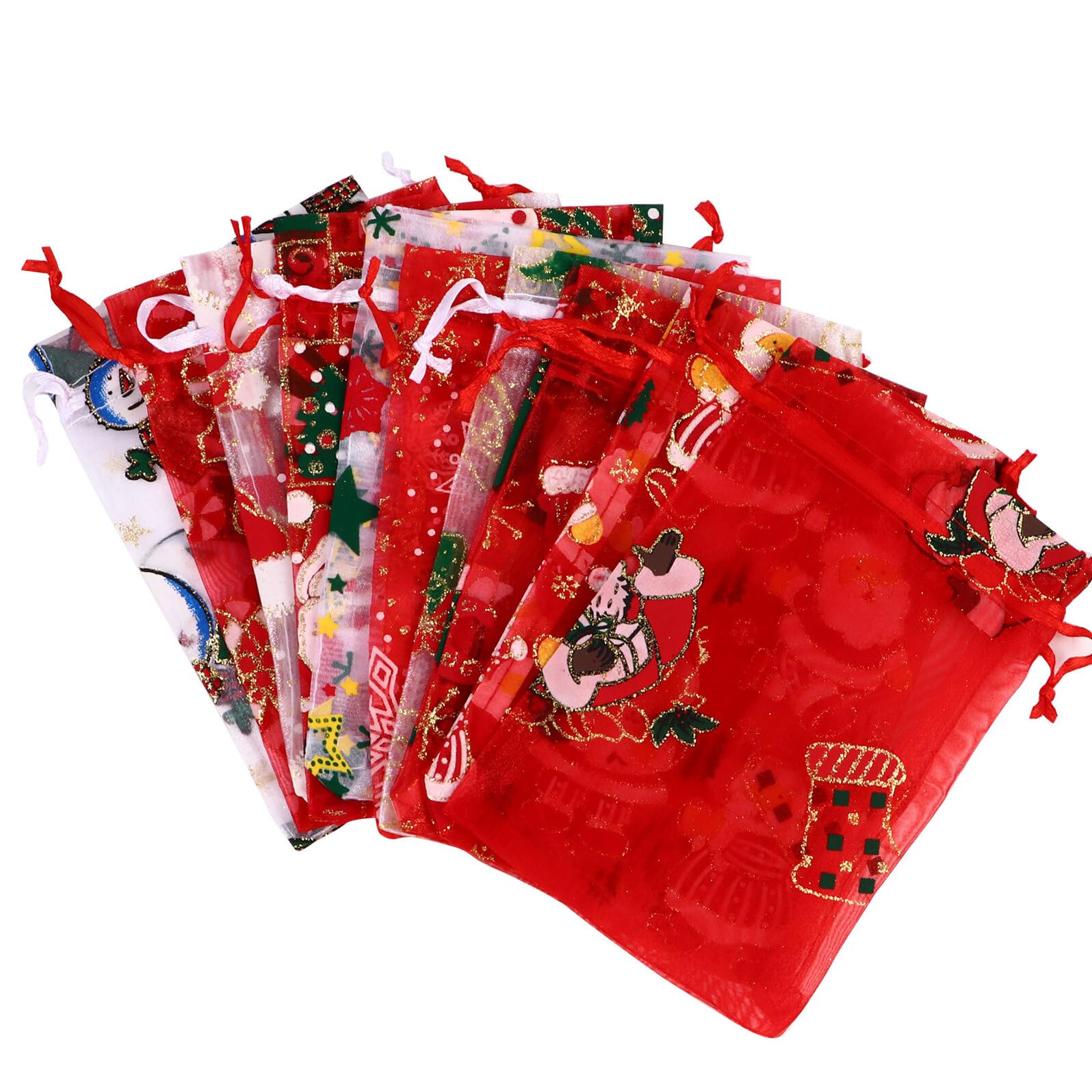 Beaupretty 50 Sacchetti Natalizi in Organza con Coulisse, Borsette Porta Oggetti 50 Pezzi, Facili da Trasportare e Conservare, per Feste di Matrimonio e Natale