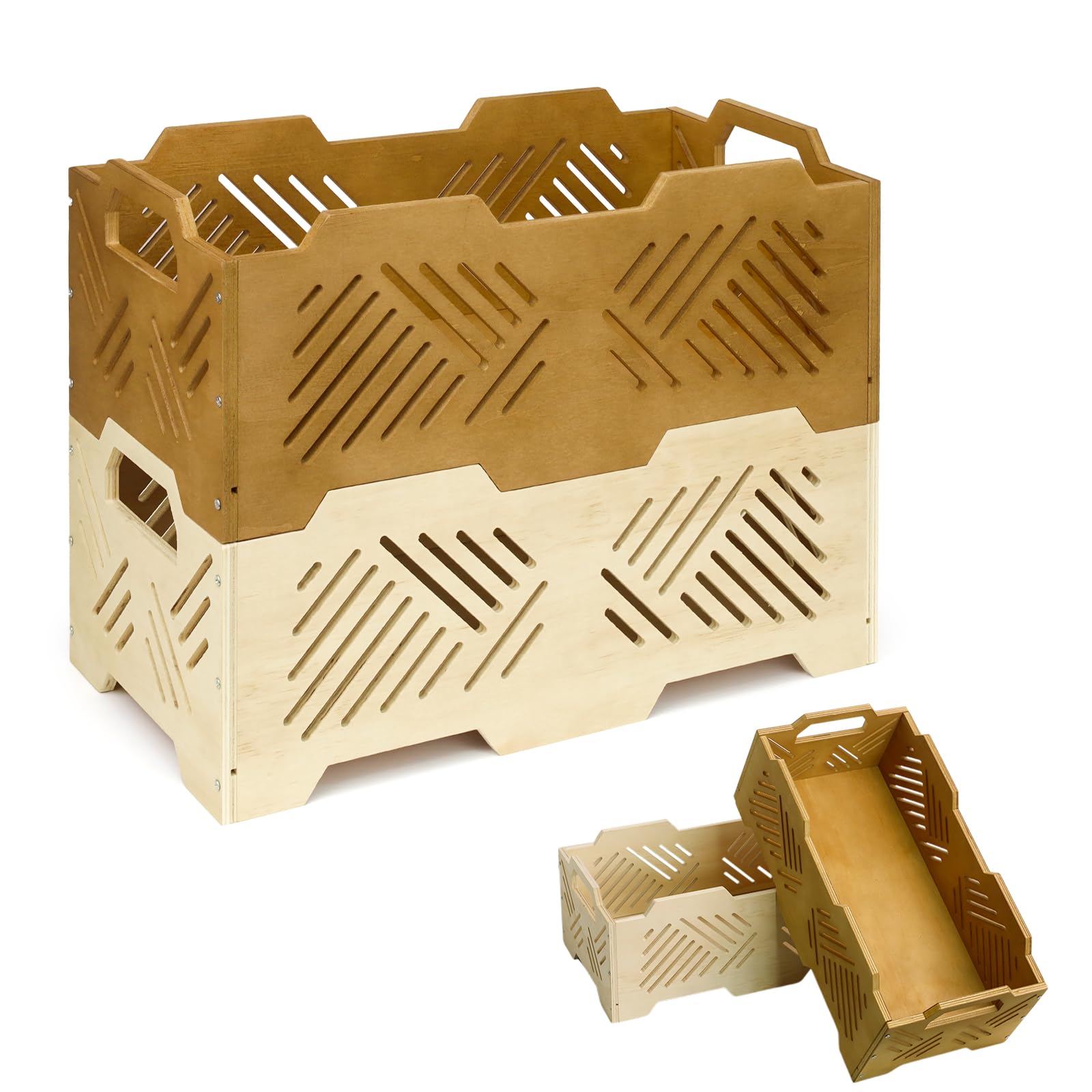 Wuciray cajas almacenaje madera con asas caja de madera apilable para almacenamiento y decoración cesta caja de madera natural de ropa artículos diversos planter box madera cajitas organizadoras (1#)