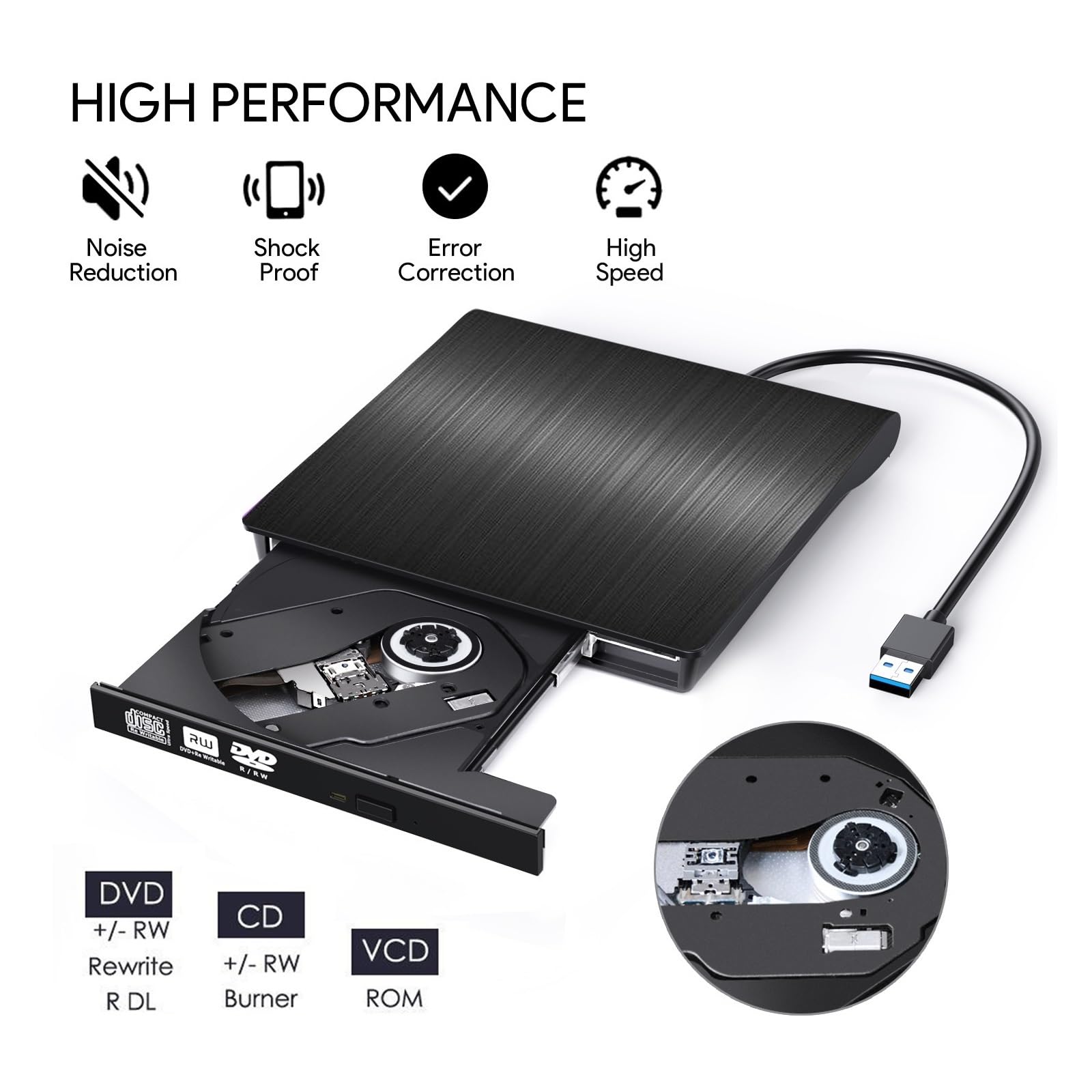 Nagrywarka DVD USB3.0, Zewnętrzna Nagrywarka Do Telefonów Komórkowych, Zewnętrzny Napęd Optyczny, Napęd Zewnętrzny Typu C łAtwy W UżYciu