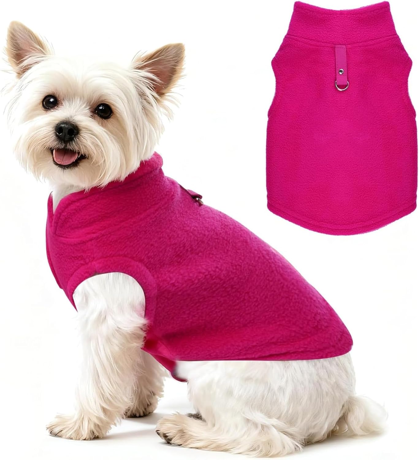 1Pcs Dog Sweater with Leash Ring, Winter Soft Fleece Dog Clothes, Warm Vest Pullover Warm Jacket for Small Puppy Dog Cat Pets(Rose Red, Medium)