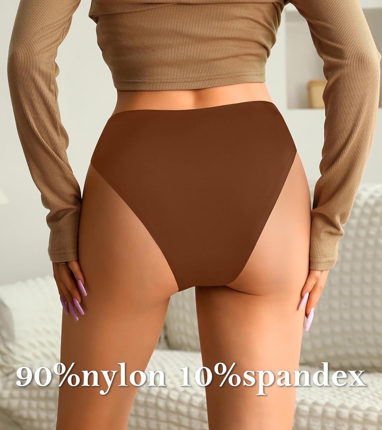 ASIMOON High Waist Bikini Underwear Womens Seamless Lace No Show Panties Soft Stretch High Cut Panties 10 Pack - Image 4