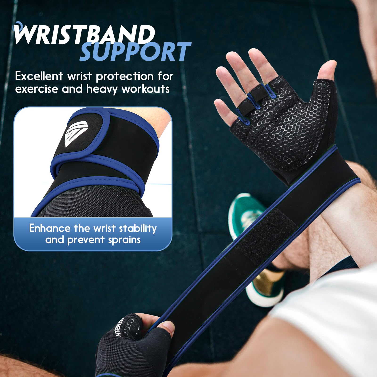 Guantes de entrenamiento, guantes de gimnasio, guantes de levantamiento de pesas para hombres y mujeres con almohadilla completa en la palma, soporte fuerte para muñequeras, agarre mejorado
