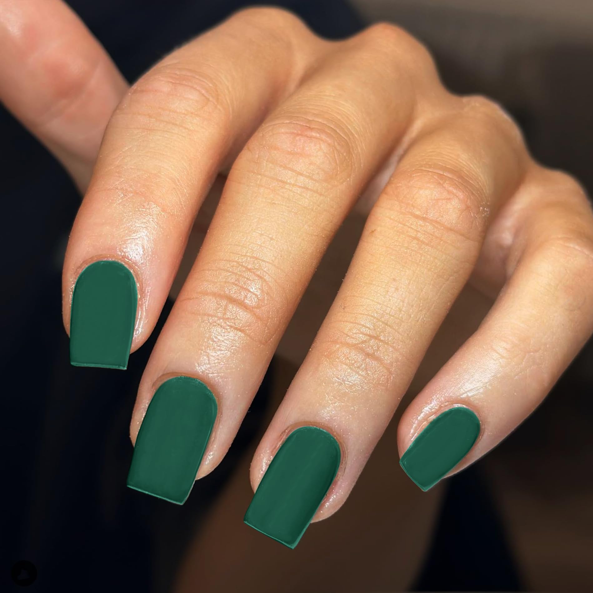 KQueenest Soft Gel Press on Nails Short Medium Square, Matte Dark Green False Nails Short Coffin - Image 2