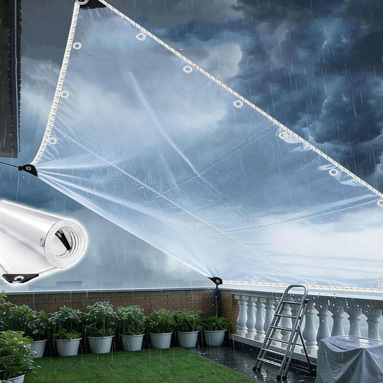 Outdoor Waterproof Windproof Tarpaulin,Clear Plastic Tarps,0.35mm,400g/㎡ Pvc Fabric Tarpaulin Sheet,Clear Heavy Duty Tarpaulin Cover with Eyelets,WxH-6x2.8m/19.7x9.2ft