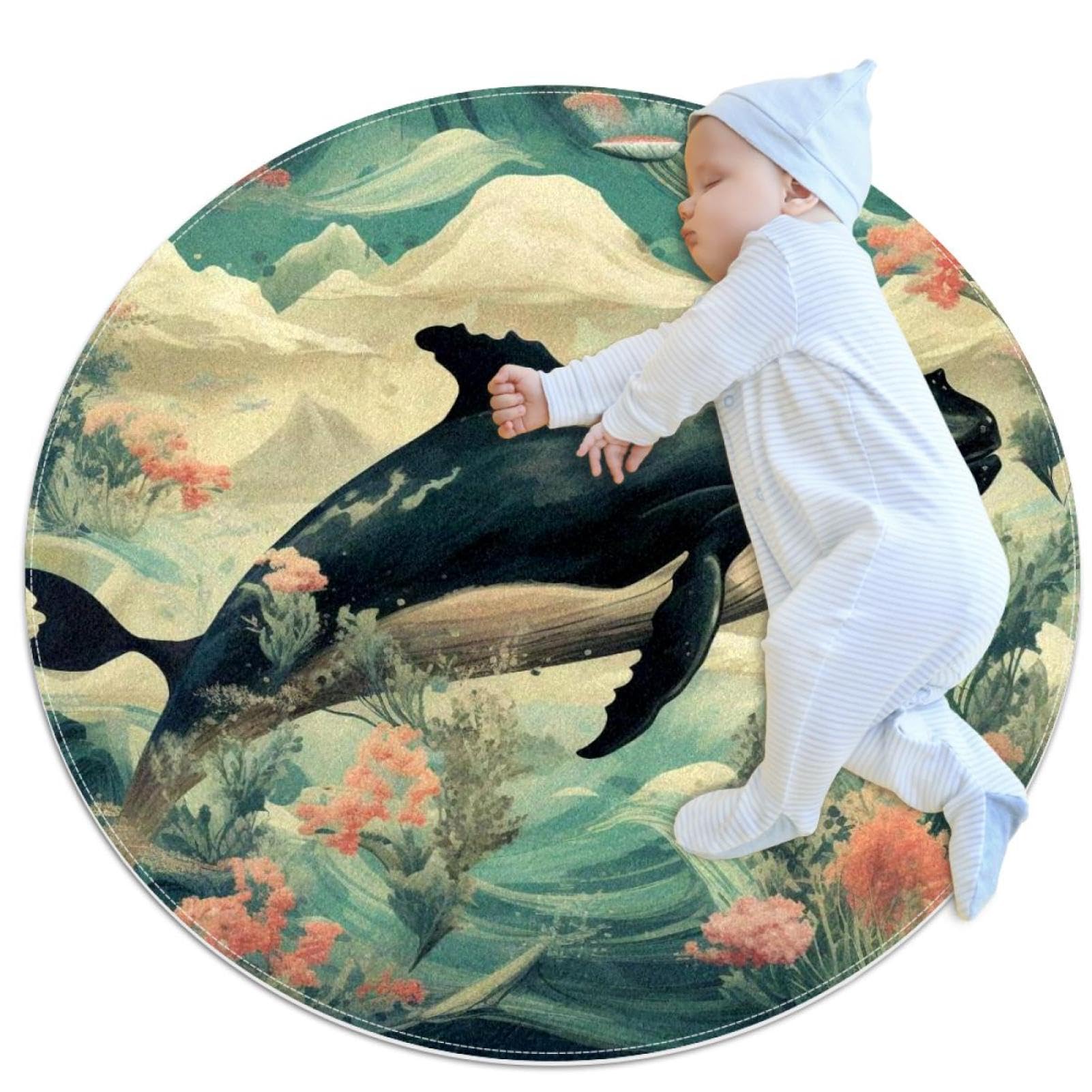 Tapis de salle de bain antidérapant rond de 1m motif baleine