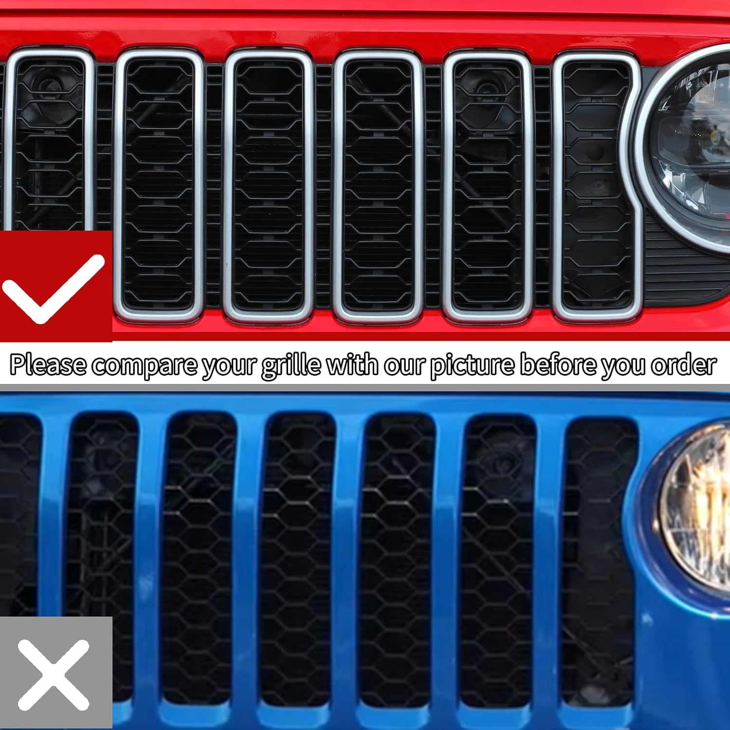 JeCar Front Grille Inserts Grill Frame Trim Covers Exterior Accessories Compatible with Jeep Wrangler 2024 JL JLU & Gladiator JT 2024, Red