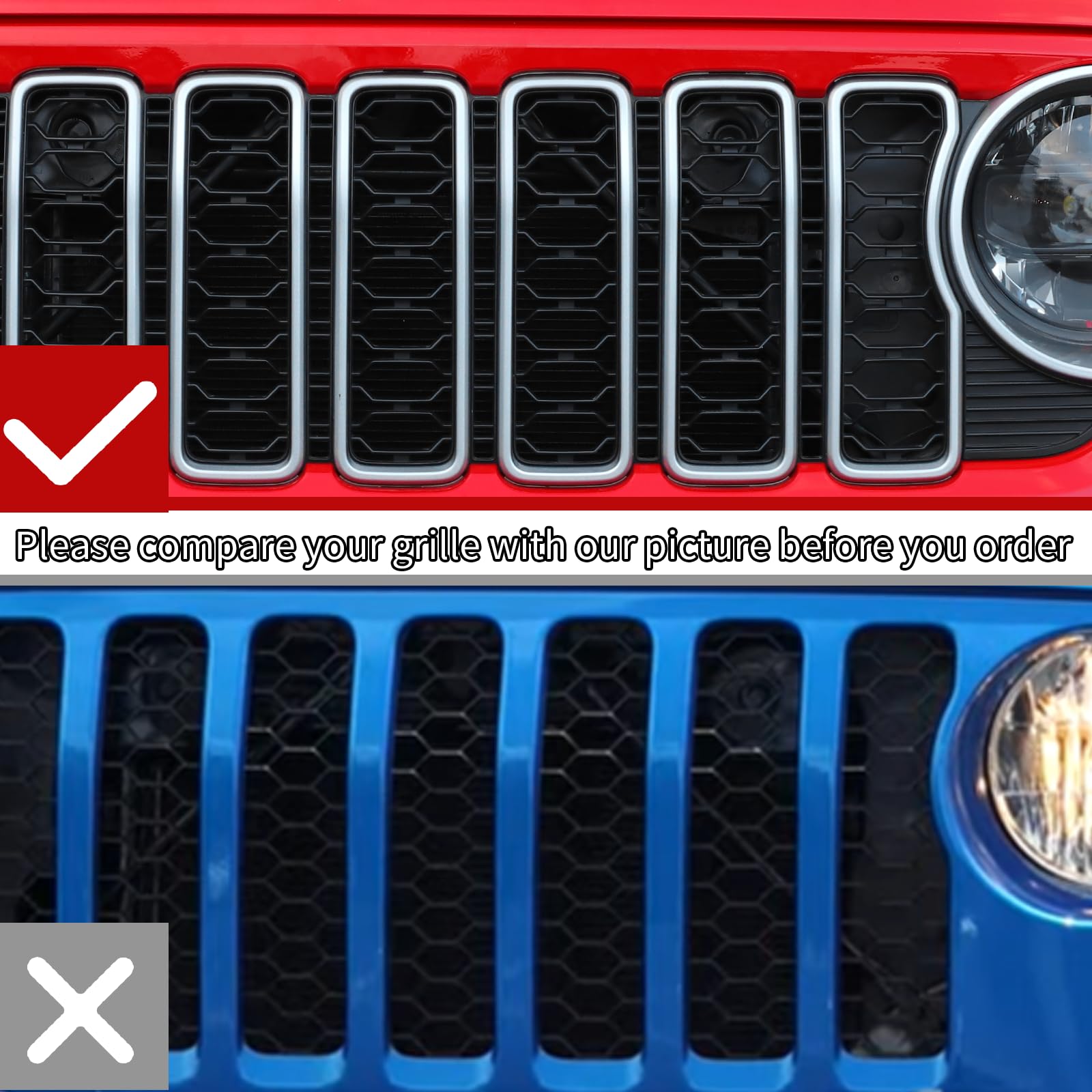 7x Front Grille Grill Inserts Cover Trim Kit Red For Jeep Wrangler JL