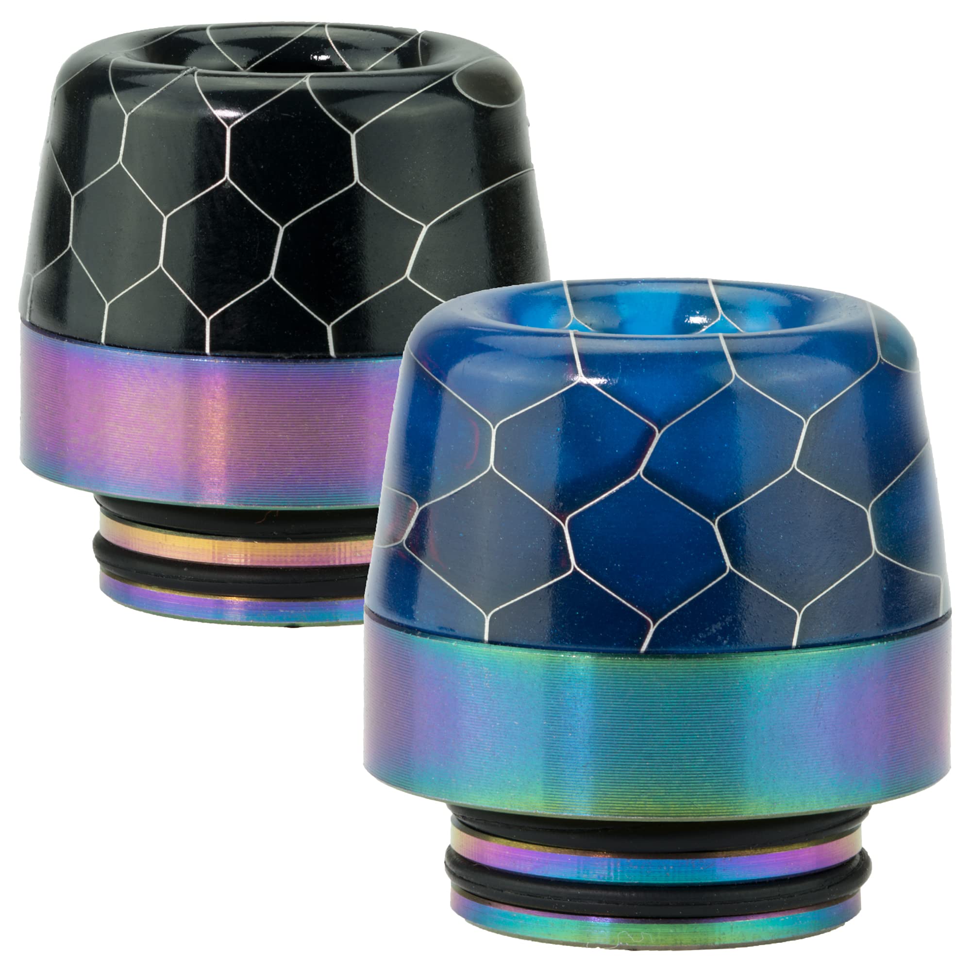RM VAPORSTORE810 Drip Tip CN01 Cobra Resin Stainless Steel Base for Smok TFV12 Prince/Horizon Falcon King/Freemax Mesh Pro 2 Pack (Black & Blue)