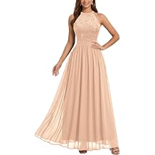 Miusol Womens Halter Tie Sequin Lace Flowy Evening Maxi Dress