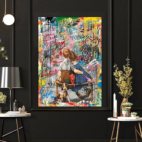 Amazon 面白いモナリサグラフィティ壁アートパネルプリントポップアートパネルポスターお金通りアートパネルポスターインスピレーション引用ポスター抽象カラフルグラフィティバンクシーポスターキャンバスリビング部屋壁装飾絵画 インテリア フレームなし Painting
