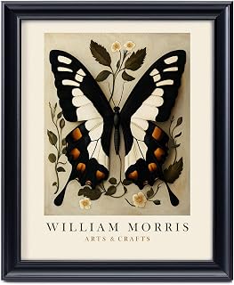 Framed William Morris Canvas Wall Art Decor, Butterfly Farmhouse Wall Prints for Bedroom Bathroom Office, Rustic Posters for Living Room Aesthetic, Nature Painting Artwork