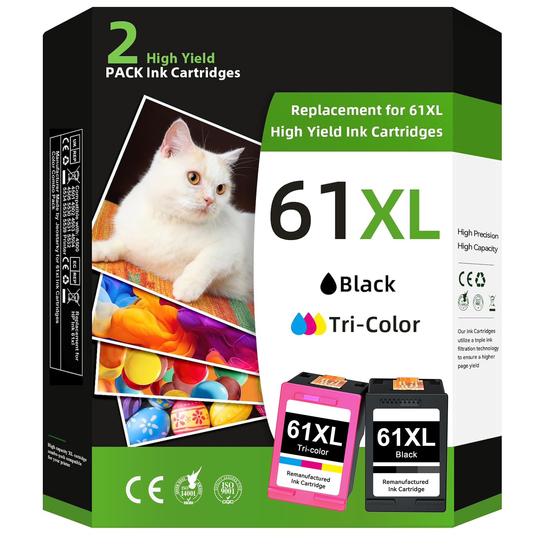 Compatible for HP 61xl Ink Cartridge Combo Pack Replacement for HP Ink 61xl for Envy 5530 4500 Deskjet 1000 1010 2540 2541 Officejet 4630 4635 Series Printer (Black Tri-Color)