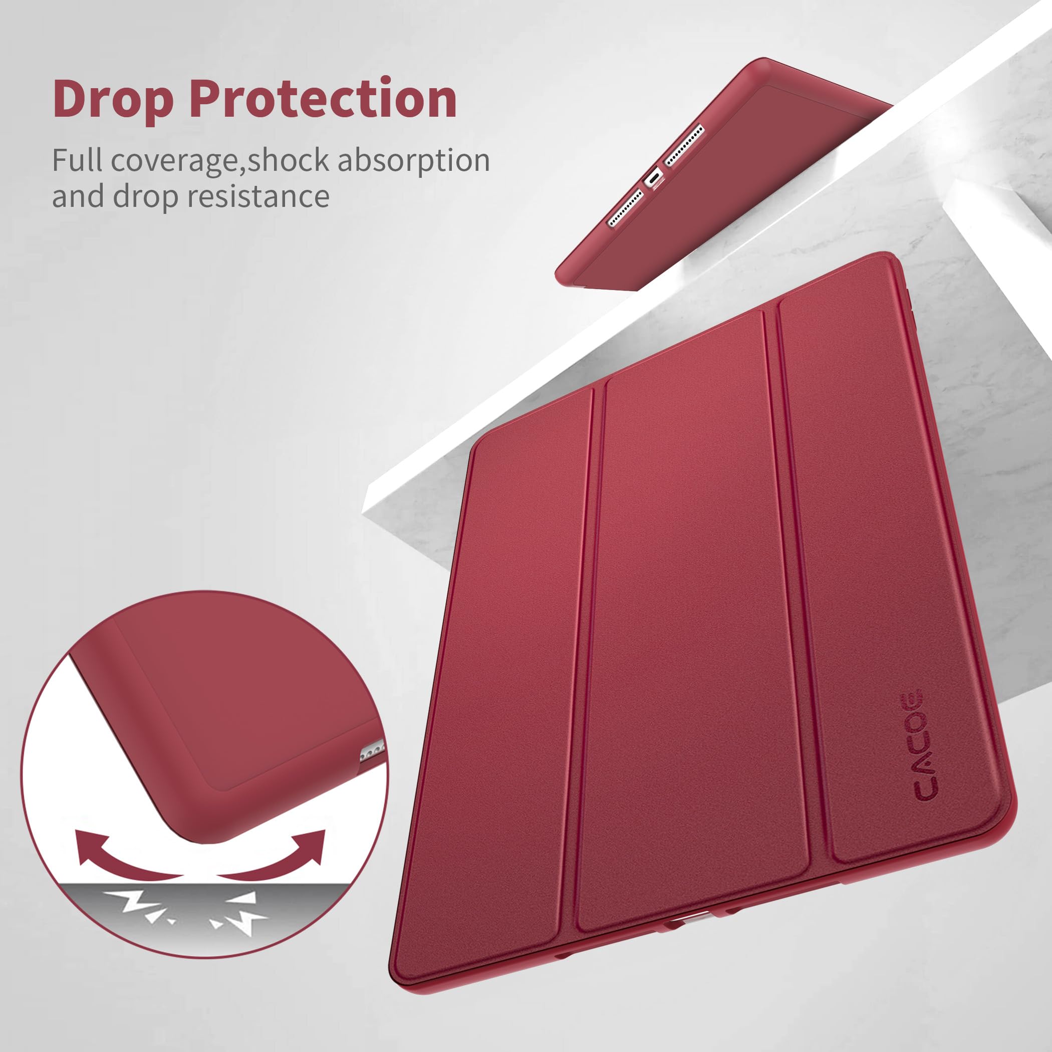 CACOE Cover Custodia Compatibile con iPad 9a Generazione 2021/iPad 8a Gen 2020/iPad 7a Gen 2019, Leggero Cover Protettivo Supporto con Pencil Holder per iPad 10.2 Auto Sveglia Sonno, Claretto