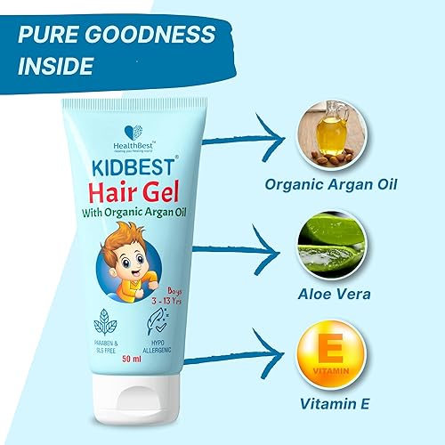 Miniatura 4 de Gel de peinado para niños y niñas (uso diario) con aceite de argán orgánico no tóxico, aceite de árbol de baqueta y kertina, crecimiento del