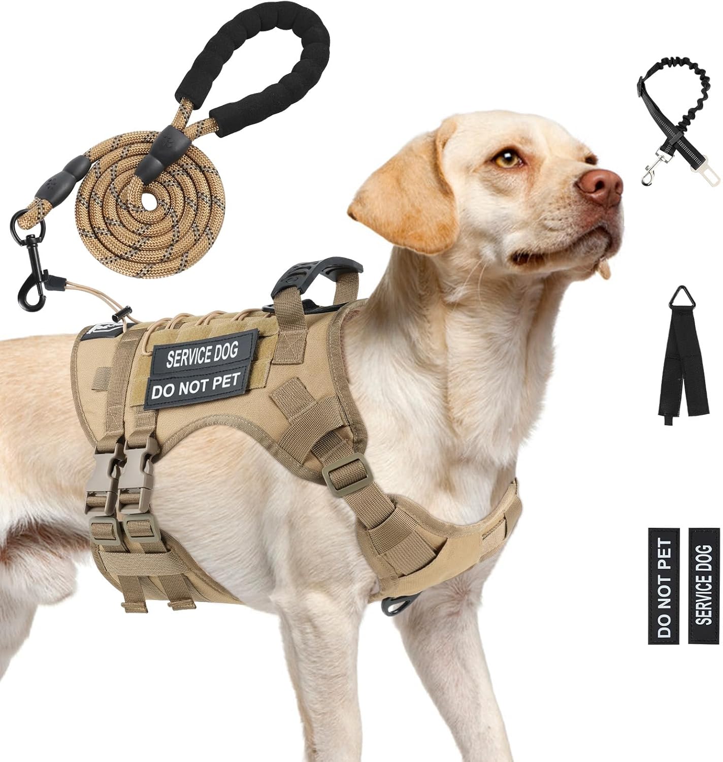 No Pull Tactical Dog Harness for Medium Dogs, Escape Proof Molle Dog Vest Harness and Leash Set, Adjustable Military Service Dog Harness with Handle for Medium Large Dogs(Brown,Medium)