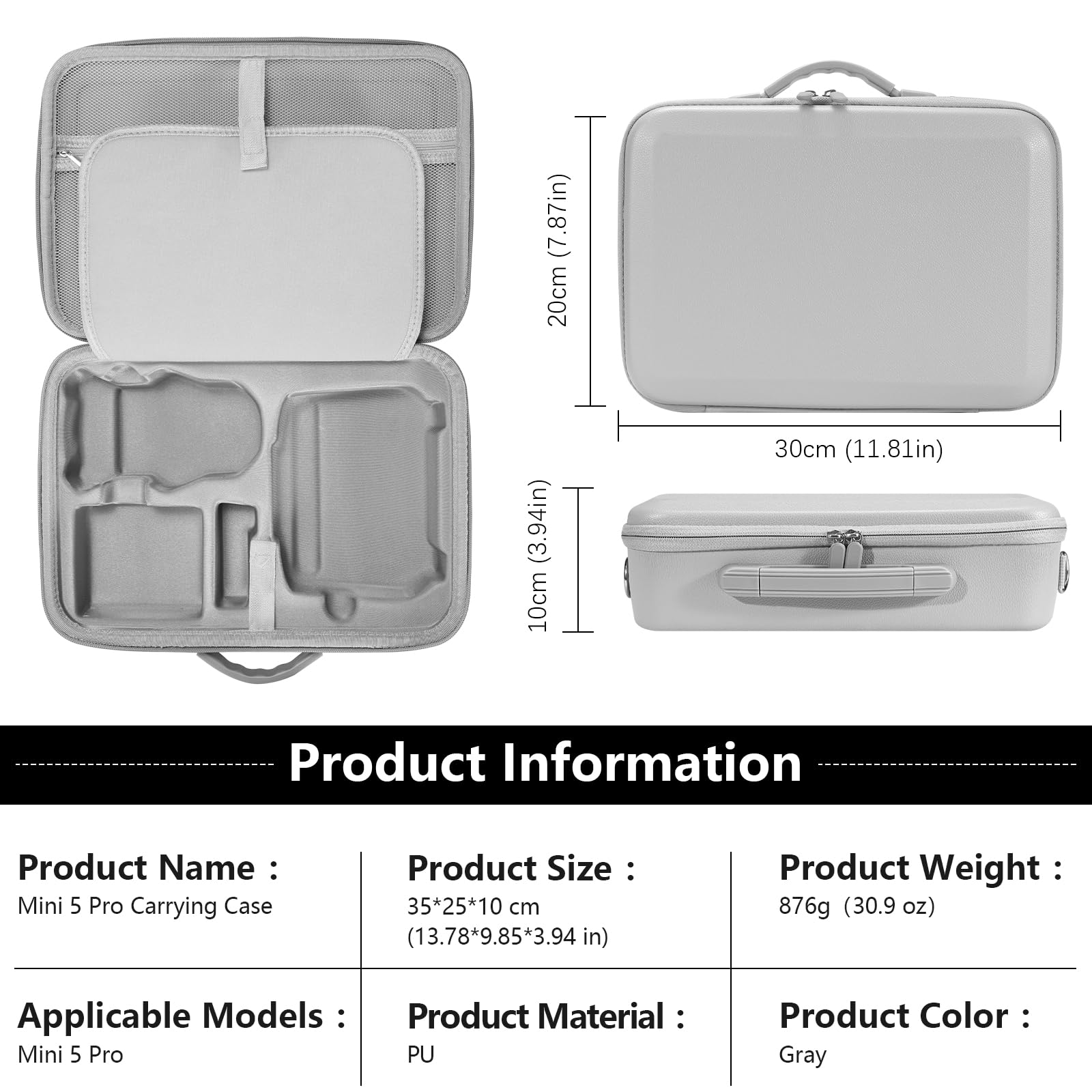 FPVtosky Sac pour DJI Mini 5 Pro, étui de Voyage Rigide Portable pour DJI Mini 5 Pro Fly More Combo, Sac de Rangement en Cuir synthétique pour Manette RC 2 Accessoires de Drones [Sac Uniquement]