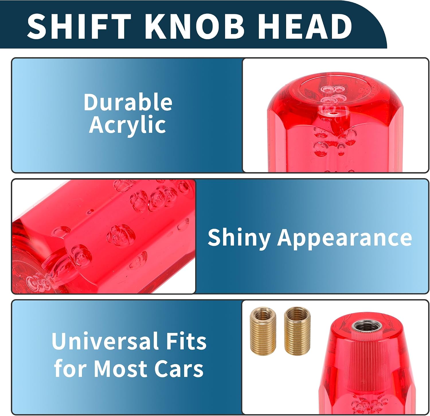 Car Shift Knob 25cm Octagonal Crystal | Front Universal for Automatic and Manual Vehicle Acrylic Red with 2 Adapter 1 Set image 4