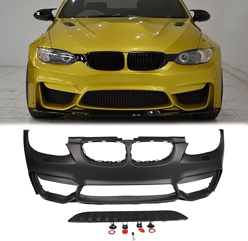 PENSUN Kit de cubierta de parachoques delantero estilo M4 con agujeros PDC para BMW E92 2006 2007 2008 2009 (sin luces antiniebla y sin red de luces