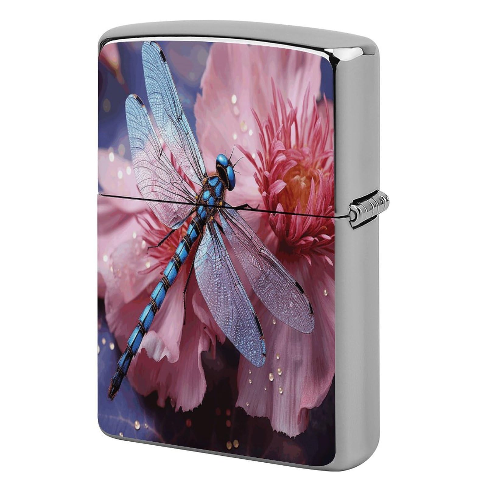 Fodpand Style Pink Flower And Blue Dragonfly Metal Lighter Case Cover Lighter Sleeve