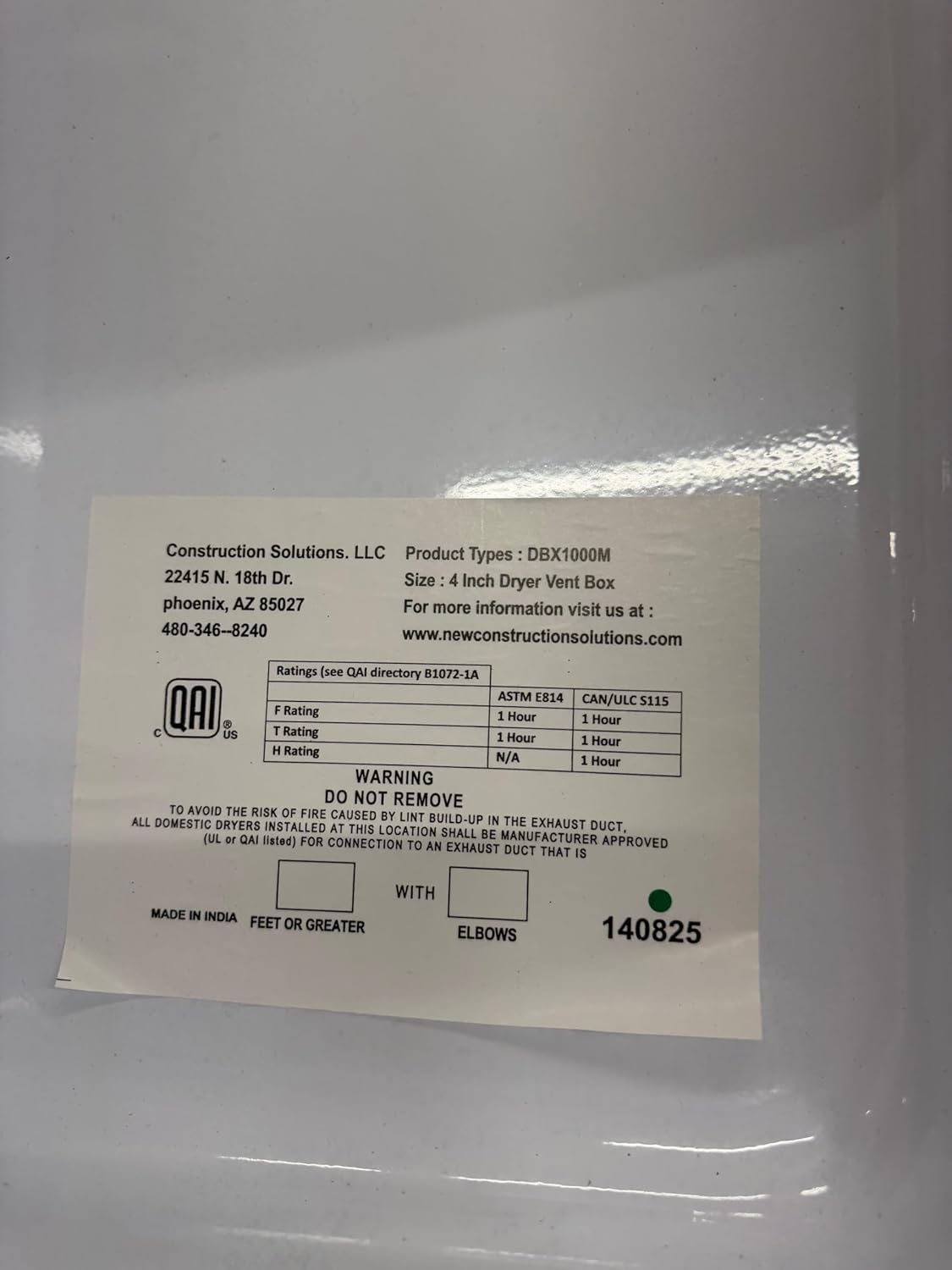 DBX1000M-4 Metal Recessed Dryer Vent Box With Snap on Trim Ring-White- Up or Down venting- For 2x4" Wall-With 4 inch Oval Pipe Opening