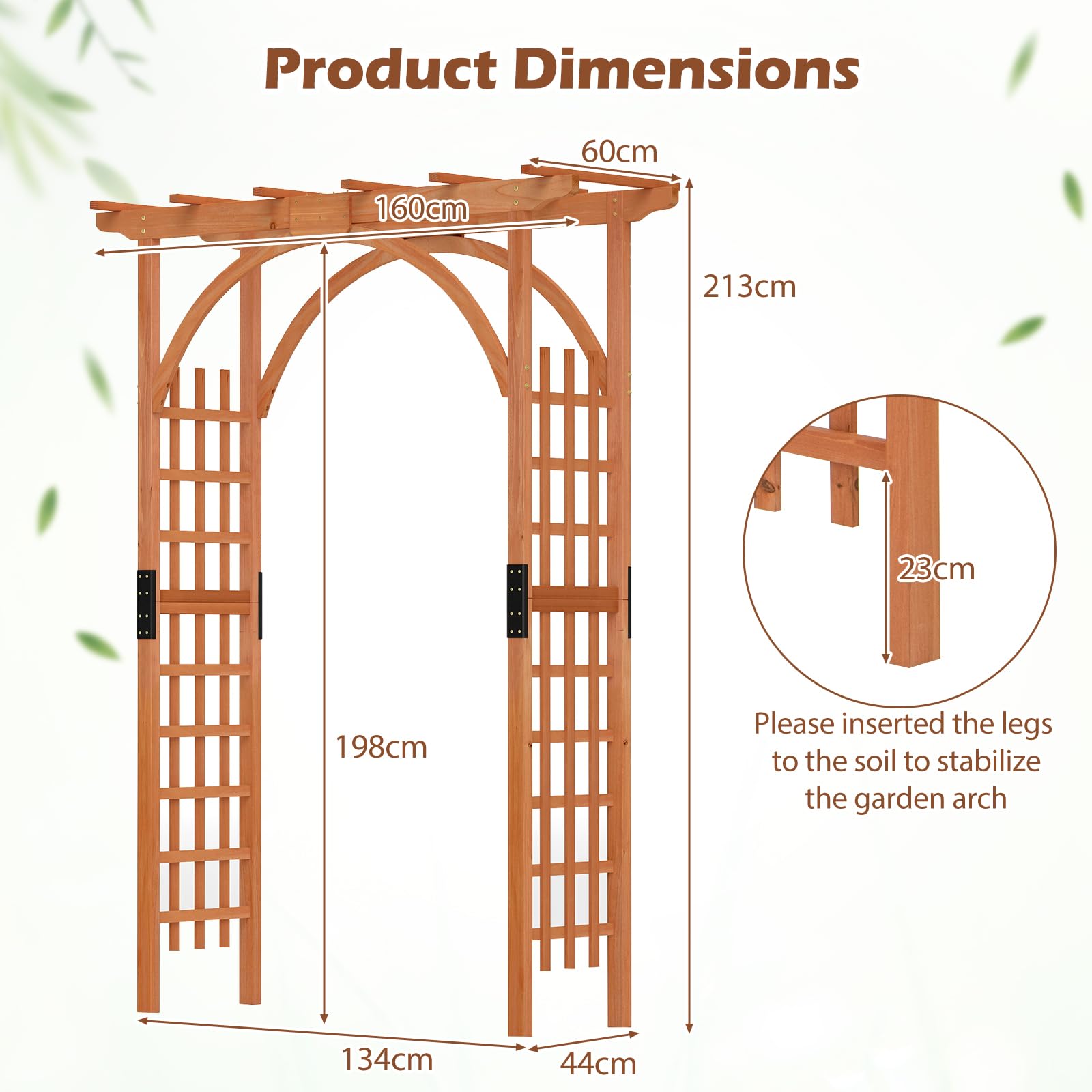 HOMASIS Arche de Jardin en Bois pour Plantes Grimpantes Exterieur, 160 X 60 X 213 cm, Arche à Rosiers Treillis, Support Pergola de Jardin Décoration Entrée Allée Patio Arrière-Cour (Orange)