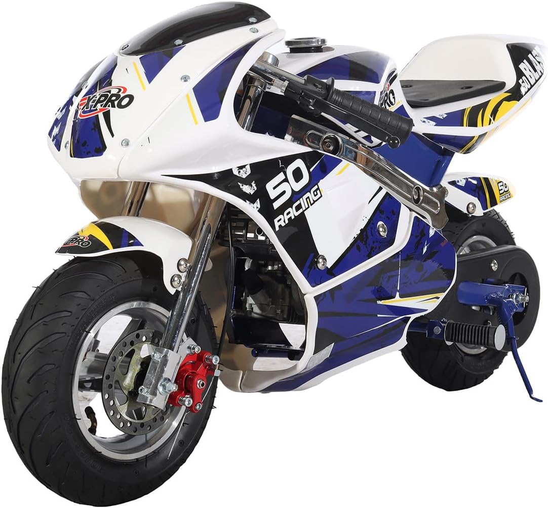 X-PRO Blast Mini Gas Pocket Bike, Gas-Powered Pocket Motorcycle, Perfect Mini Pocket Bike for Kids(Blue)