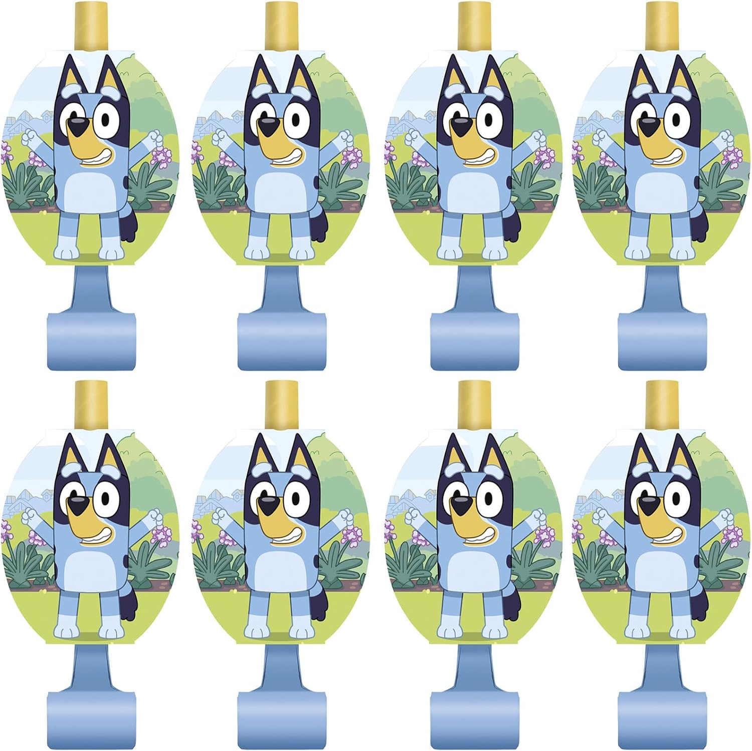 Unique Bluey Party Plastic Blowouts (Pack of 8) | Party Blowouts for Kids - Perfect for Birthdays & Celebrations