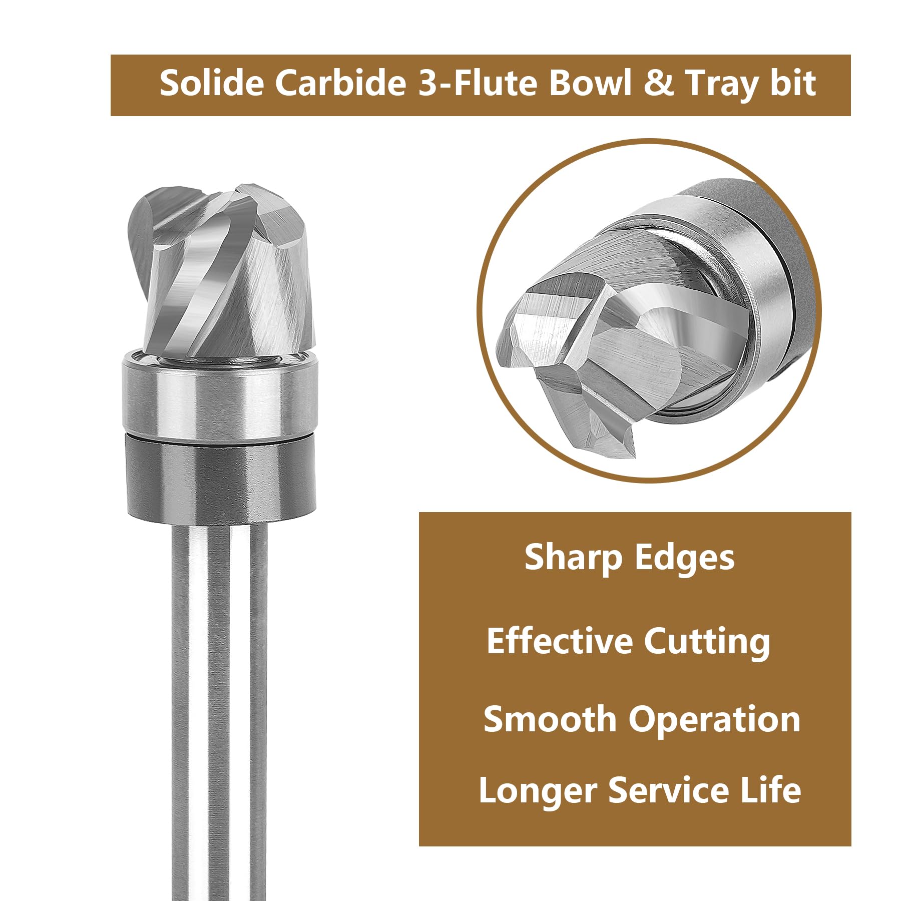 SpeTool Fraise à rondelle et à rondelle Fraise creuse 8 mm Tige Modèle de rondelle Fraise Modèle Fraise à rainurer 12 mm Diamètre de coupe 3 flûte Fraise à bois pour toupie pour outils de travail du