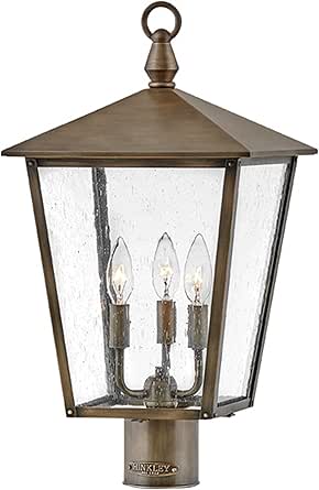 Hinkley Huntersfield Medium Post Top or Pier Mount Outdoor Lantern, Aluminum, Clear Seedy Glass, Traditional European Style, Burnished Bronze Finish