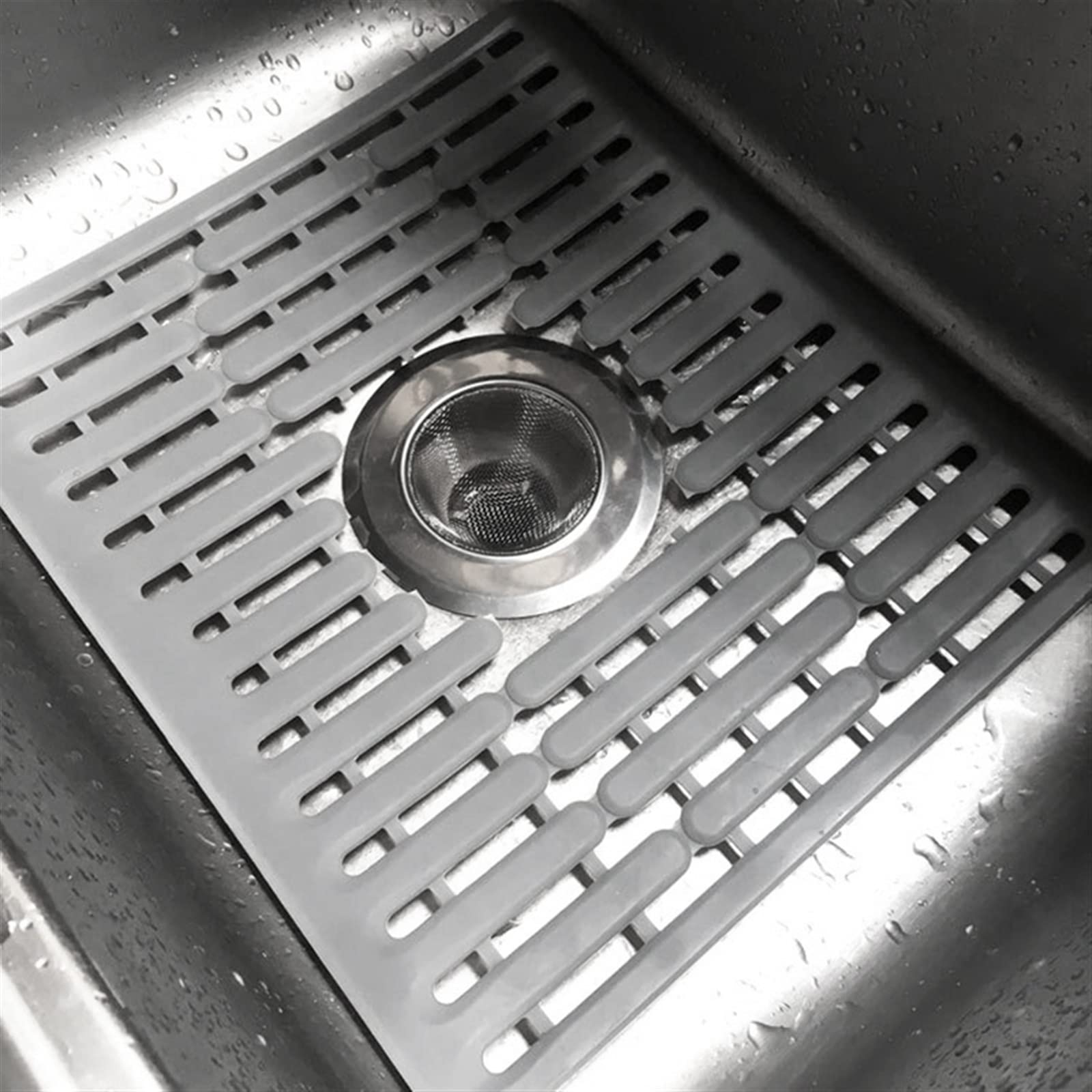 JINGYAN Tappetini per lavello Silicone Sink Mat Drain Kitchen Multifunctional Wash Basin Water Filter,Gray