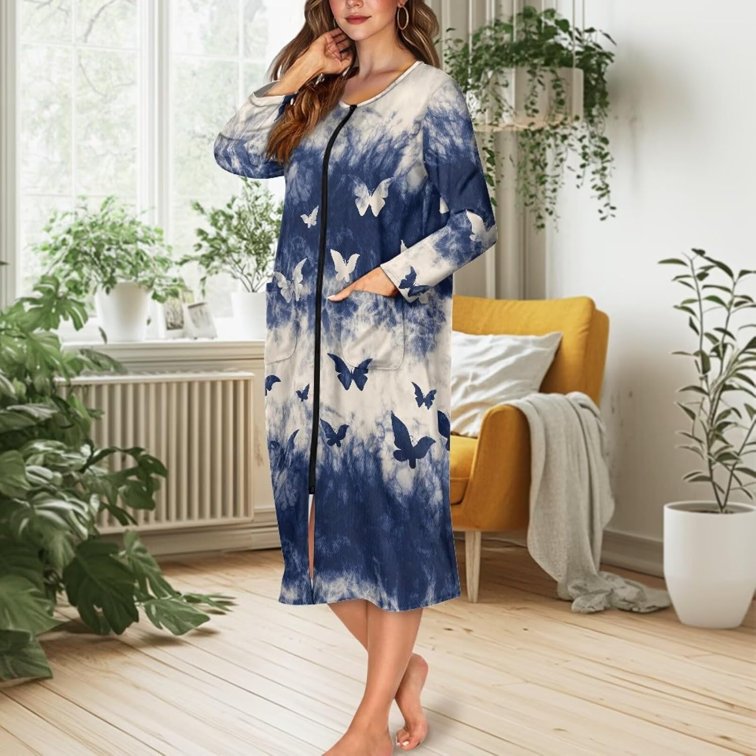 Long Robes for Women Lightweight Soft House Coats for Women with Pockets Full Zipper Nightgown S-4Xl