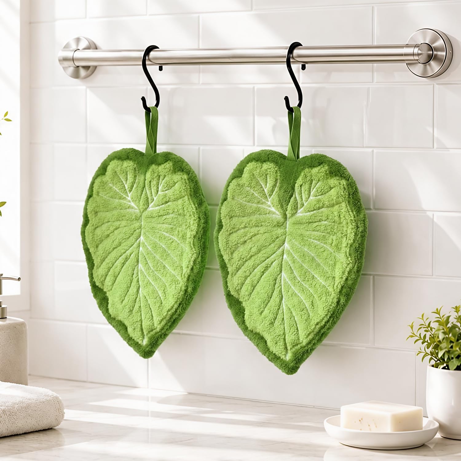 HASTHIP® 2 Pack Hanging Hand Towel, Cute Tropical Leaf Shaped Hand Towels | Absorbent and Ultra Soft Drying Towels, Coral Monstera Hand Towels for Wash Basin, Kitchen and Bathroom-image-36