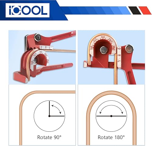 Miniatura 5 de ICOOL Doblador de tubos 3 en 1 Herramientas de doblado manual de tubos 0-180 grados 14, 516 y 38 pulgadas para cobre aluminio, latón y tubos de