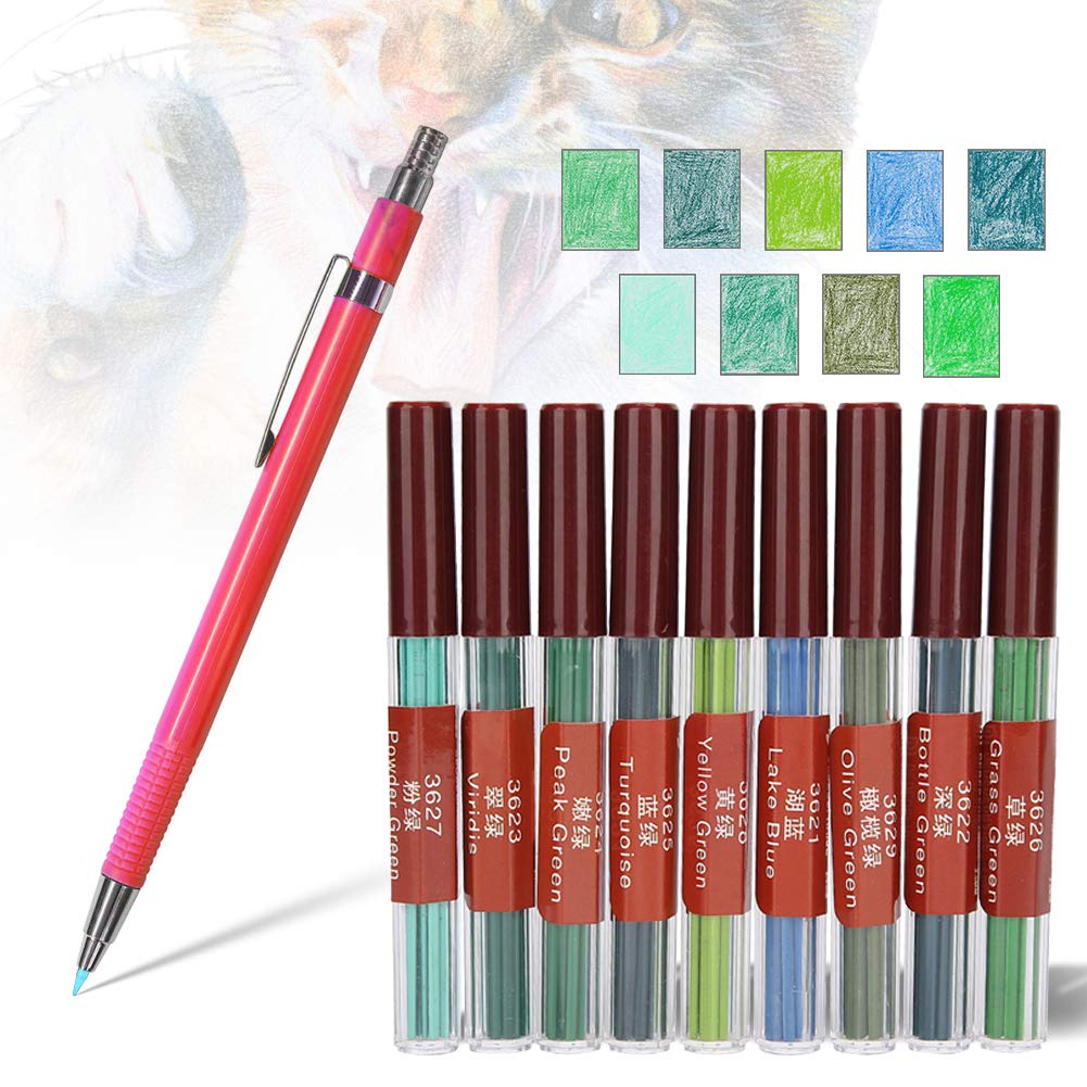 Matita di colore 2.0MM, 9 ricariche di colori assortiti, grassetto e 90 mm di ricarica per matite meccaniche, 8 pezzi per ogni colore