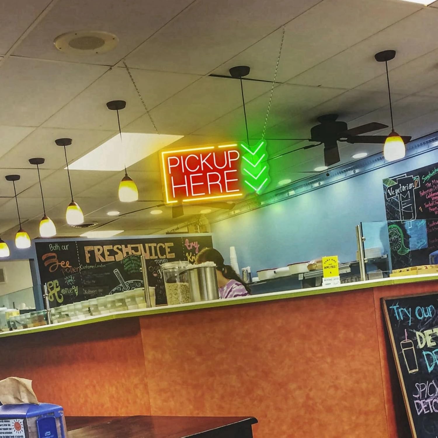 Order Here Pickup Here Neon Sign Custom Neon Sign for Coffee Shop Opening Gift Restaurant Wall Decor Order Sign Pickup Sign Cafe Bar Decor, 16.5"x8.7"