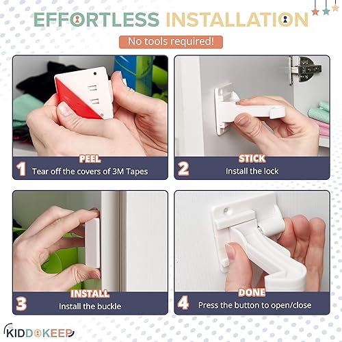Miniatura 3 de Cerraduras de gabinete mejoradas a prueba de bebés para niños pequeños, 10 cerraduras blancas a prueba de niños para seguridad infantil, cerraduras
