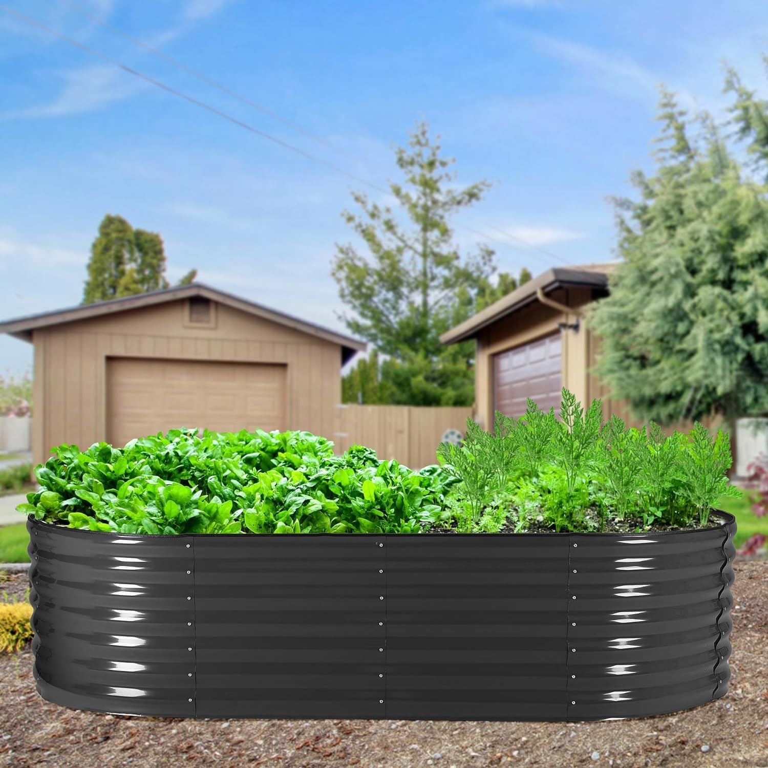 Galvanized Raised Garden Bed Kit, Galvanized Planter Garden Boxes Outdoor, Oval Large Metal for Outdoor Gardening, Vegetable, Flower, Herbs, Balcony Deco