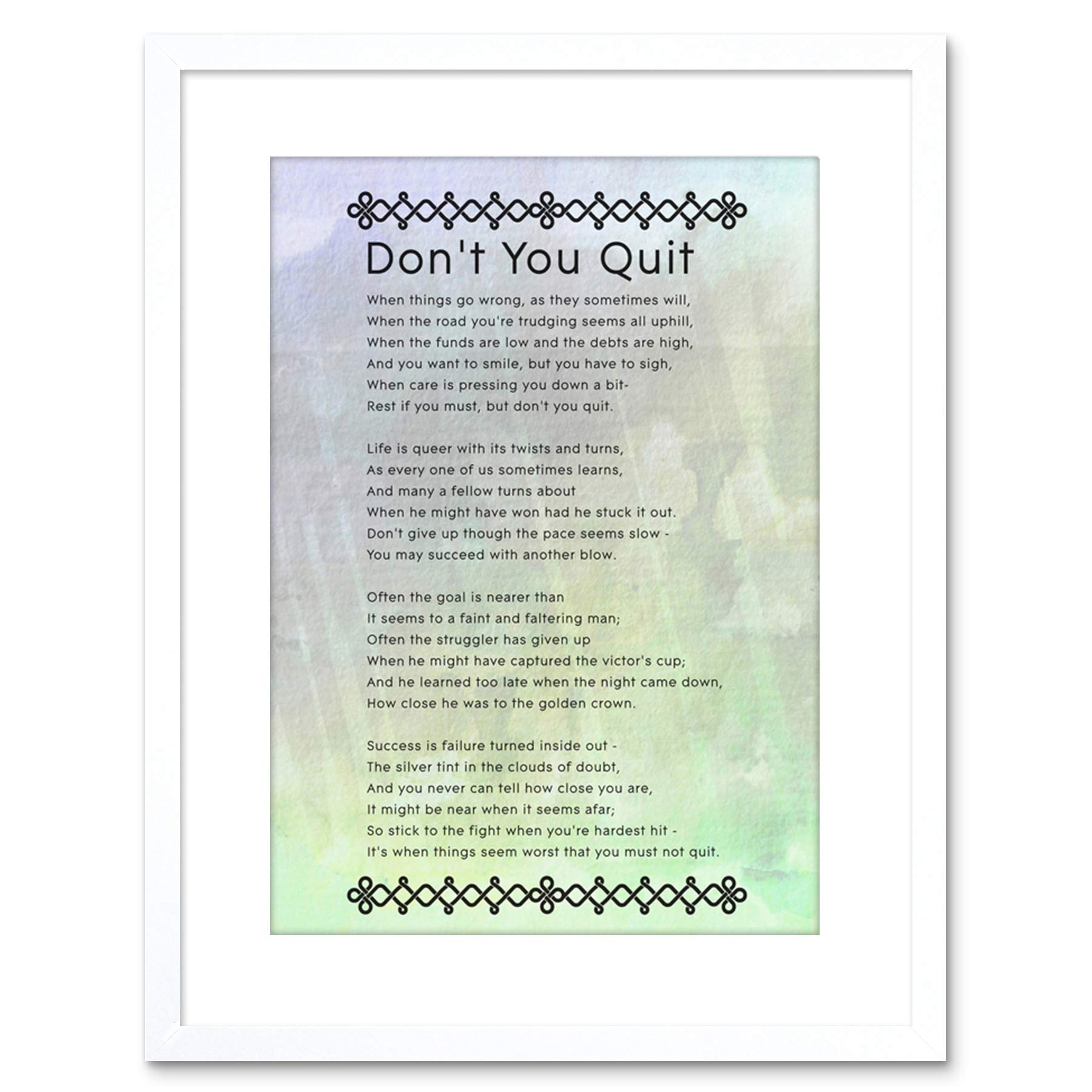 Wee Blue Coo Don't You Quit Poem Motivation Typography Quote Framed Wall Art Print