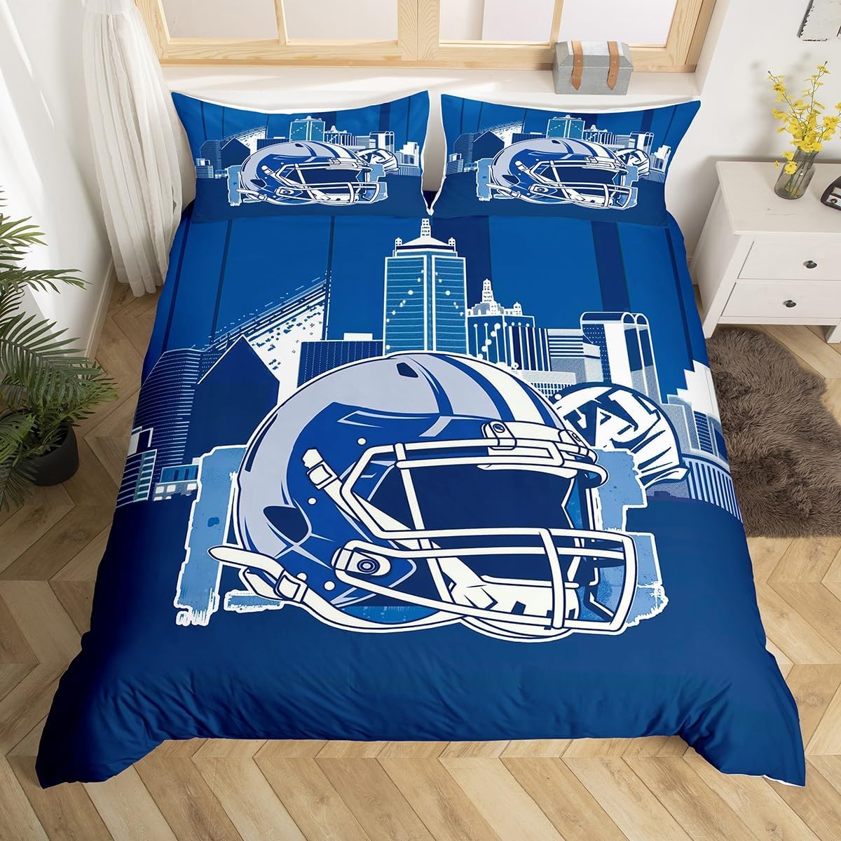 jejeloiu Kids Football Duvet Cover Toddler Size, Rugby Sports Bedding Set Boys Girls Soccer Ball Game Comforter Cover American Football Player Bedspread Cover 2Pcs Zipper (No Comforter)