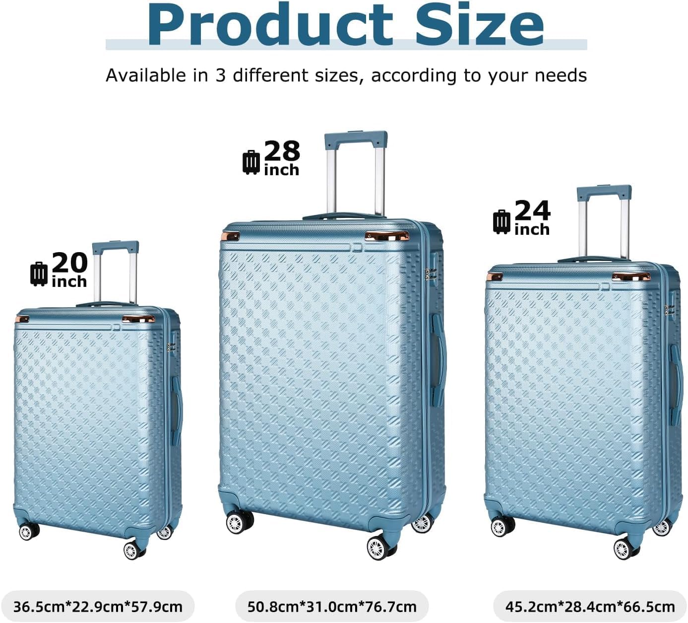 3-Piece ABS Hardshell Luggage Set, Lightweight & Durable with Scratch-Resistant Textured Shell, Expandable, 360° Spinner Wheels, Airline-Approved Carry-On & Checked, 20/24/28" (Navy)