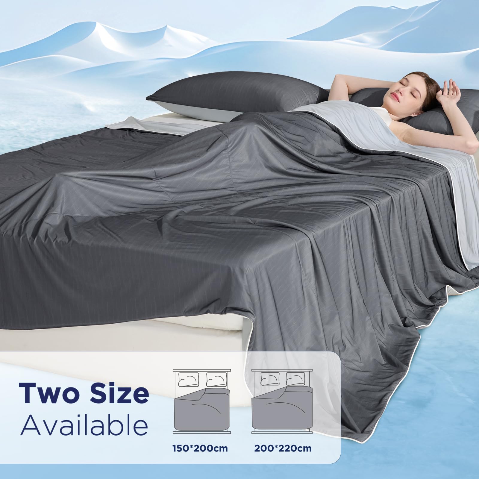 Luxear Kühldecke Sommer Atmungsaktive Decke mit Arc-Chill Q-MAX 0,5 - Leichte Bettdecke Kühlende Decke für heiße Nächte - 200x220cm Grau