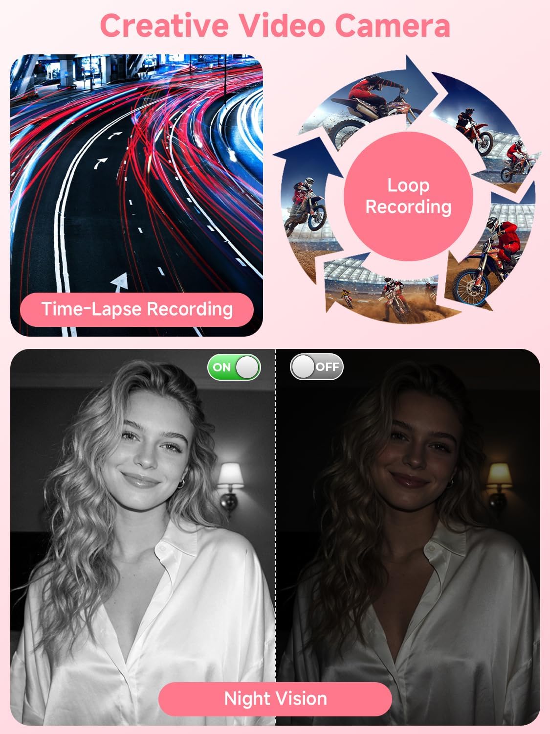 Video Camera,FHD 4K 56MP Camcorder,WiFi Vlogging Cameras for YouTube with IR Night Vision,18X Digital Zoom 3.0''Touch Screen Digital Camera with 64GB Card,Remote Control,Webcam and Battery (Pink) - Image 4