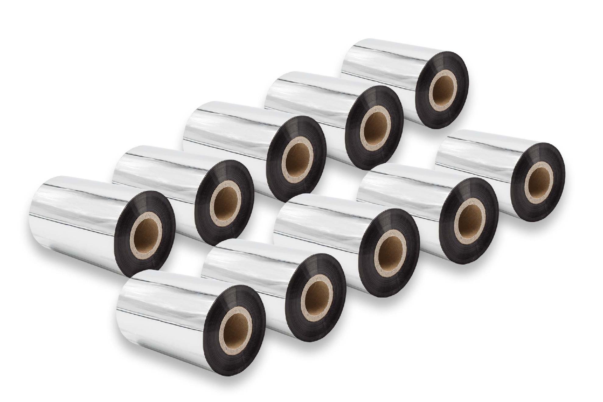 vhbw 10x cinta transferencia térmica compatible con Zebra PAX-Serie, 105SL, 105SE impresora etiquetas indeleble 100mmx300m cera plus