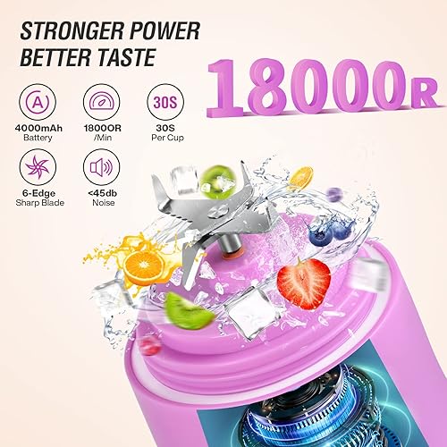 Miniatura 2 de Spardar - Licuadora portátil de tamaño personal para batidos y licuados, licuadora portátil de 20 onzas con USB recargable, sin brasier, licuadoras