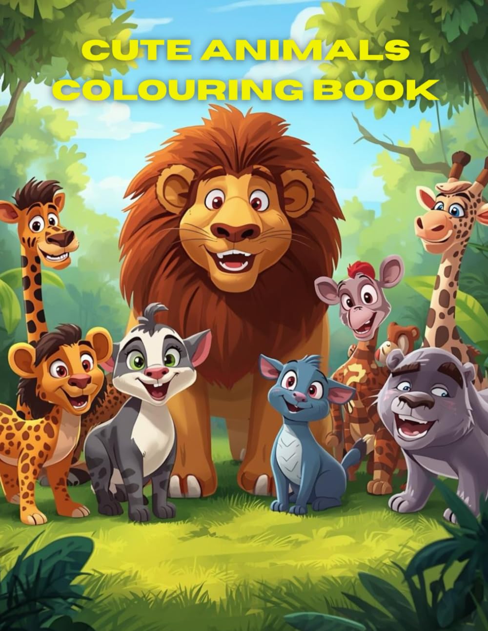 Cute Animals Colouring Book: Fun and Simple Cartoon Animals for Kids Ages 4 to 8.