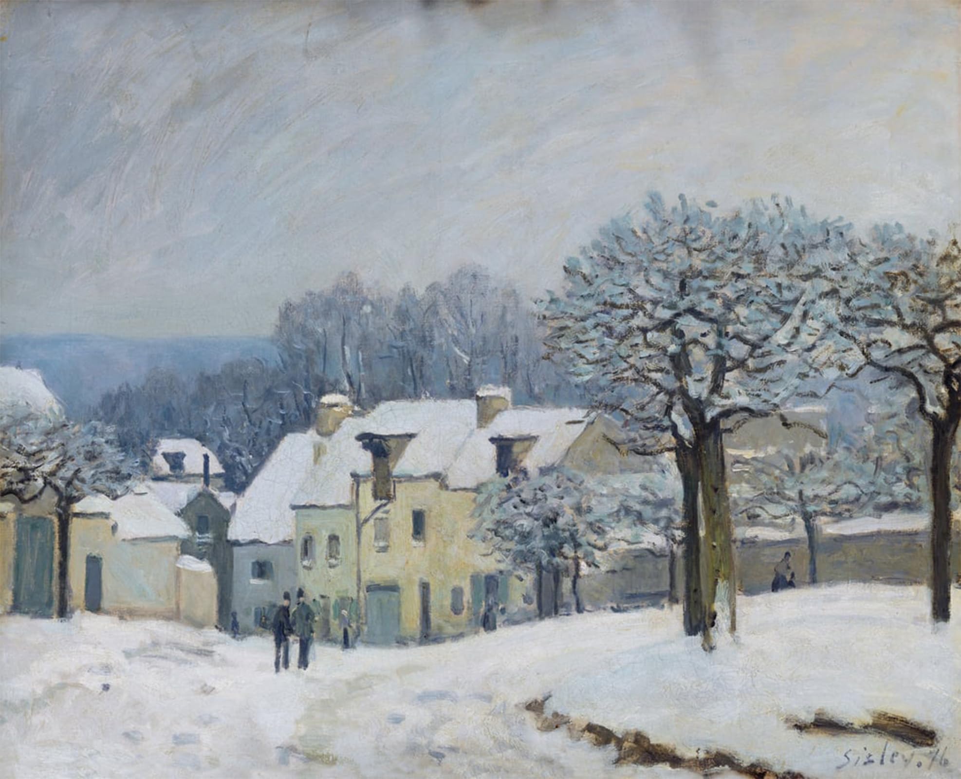 HRJUBWREE Famous Paintings Pictures Artwork Picture the Place Du Chenil At Marly Le Roi Snow by Alfred Sisle Photo Wall Print for Office Decor 60x90cm